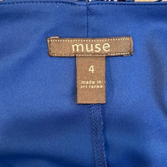 Vintage Muse blue floral geometric pattern dress, fully lined - Picture 5 of 6